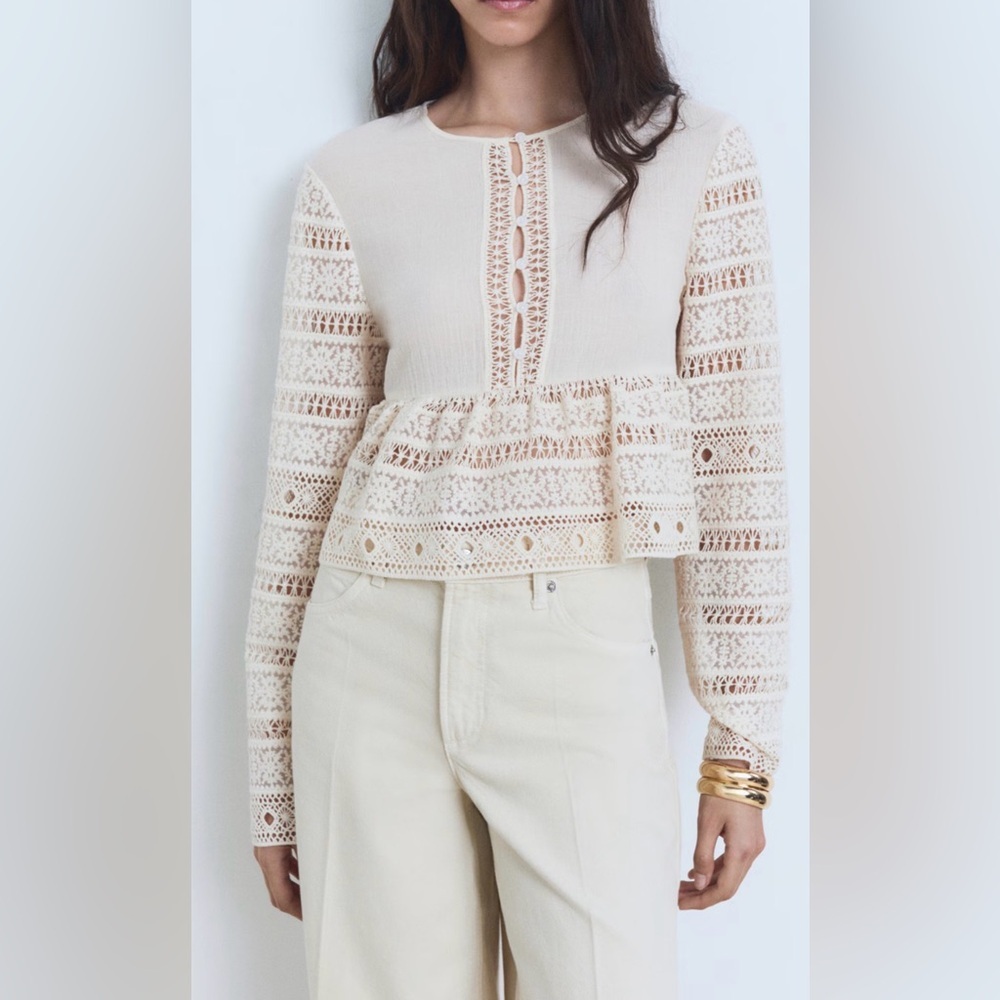 Mango Cream Lace Detail Blouse - Picture 7 of 11
